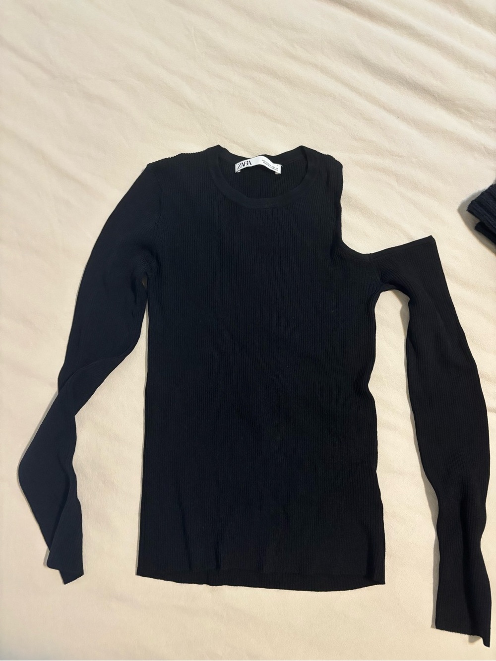 Zara Black Ribbed Crewneck Top